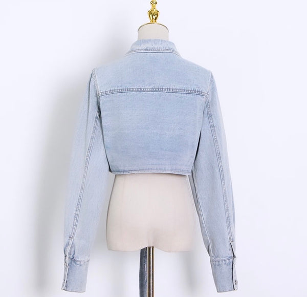 Rich Girl Tie Front Denim Jacket - Light Wash