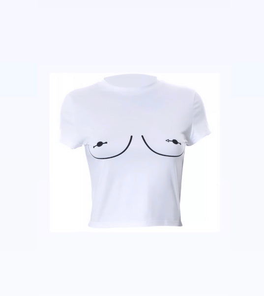 N**ple piercing Crop Top - White - Black