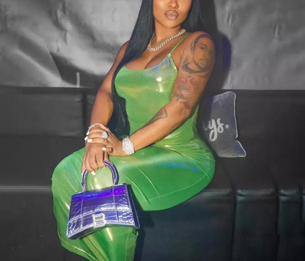 Grown & Sexy Snatched Midi Dress - Shiny Green