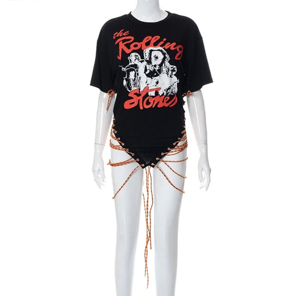 Kerry lace up graphic shirt - Black Top