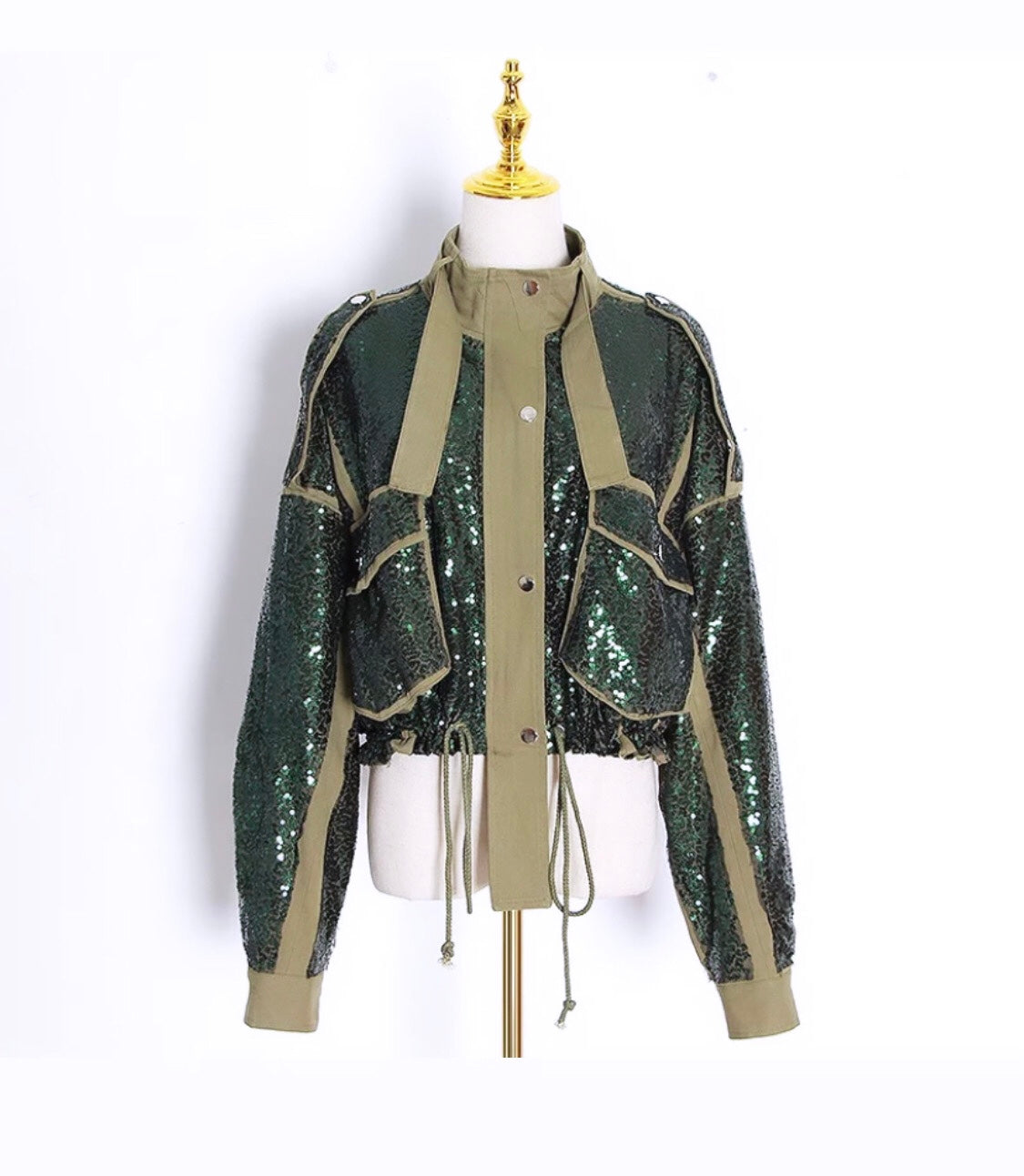 Chaqueta Eva Drawstring Sequin - Oliva / Verde cazador