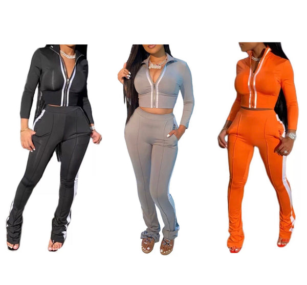 Don't Sweat Me 2 Piece Tracksuit Set - Black - Orange - Grey