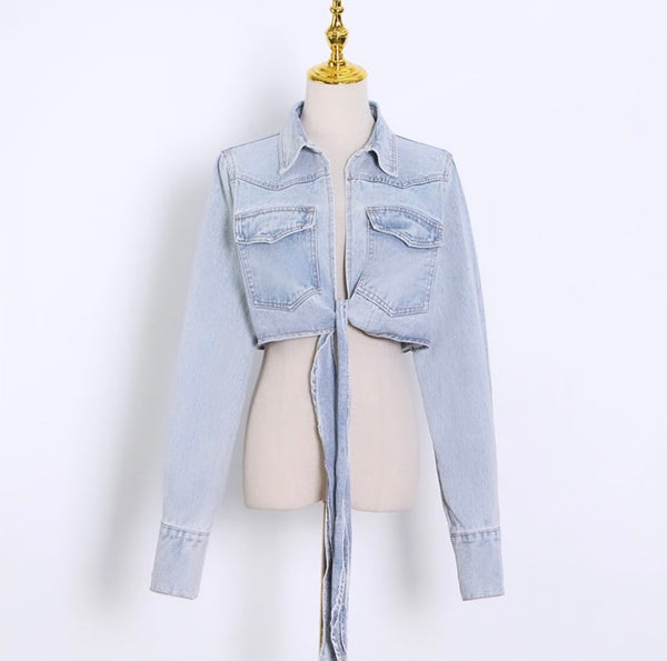 Rich Girl Tie Front Denim Jacket - Light Wash