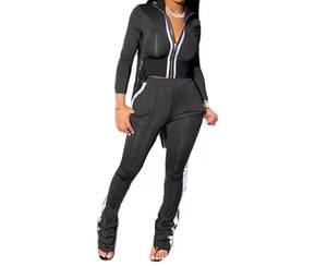 Don't Sweat Me 2 Piece Tracksuit Set - Black - Orange - Grey