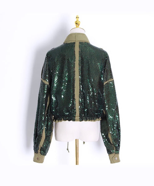 Chaqueta Eva Drawstring Sequin - Oliva / Verde cazador