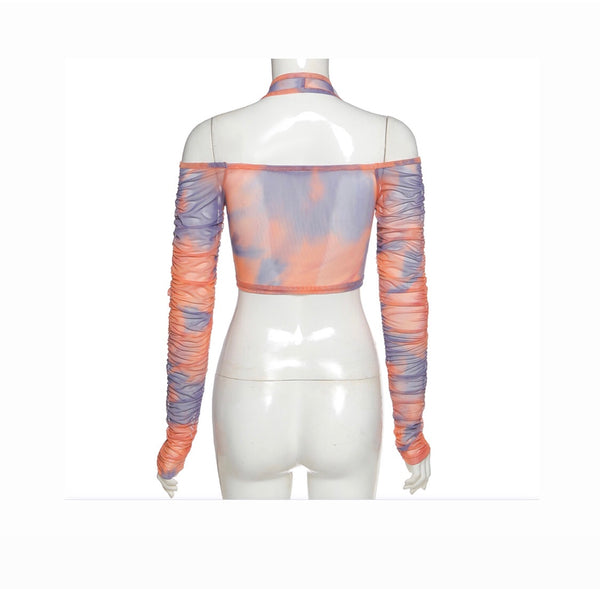 No Broke Ish Multi Color Long Sleeve Halter Top - Orange/Combo