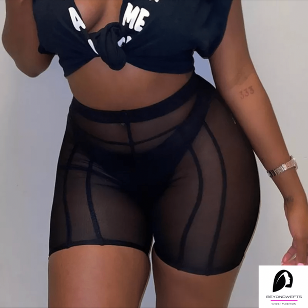 Tastie See Through Mesh Shorts - Black - White