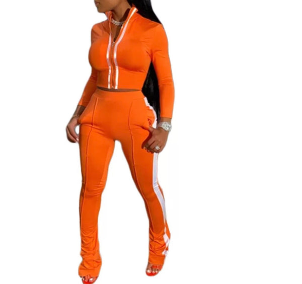 Don't Sweat Me 2 Piece Tracksuit Set - Black - Orange - Grey